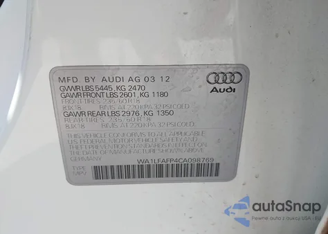 2012 Audi Q5 2.0T Premium из США, поврежденный, VIN WA1LFAFP4CA098769